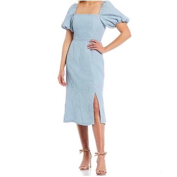 Nwt Sachin & Babi Blue Floral Matelasse Puff Sleeve Midi Dress Size 2 Coquette